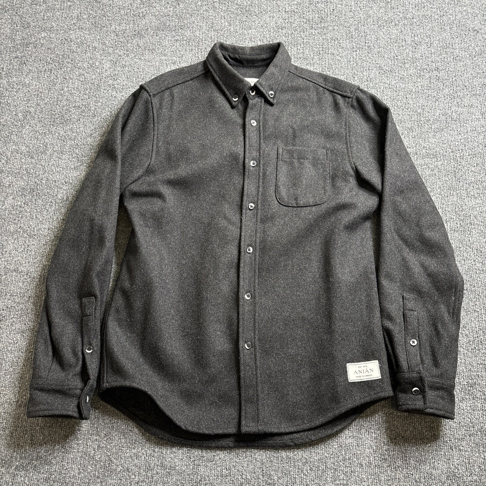 Anian Modern Melton‎ Overshirt Dark Gray Size Large Recycled Wool Shirt Jacket